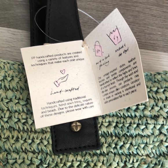 Free People Green En Riva Raffia Tote Black Leather Accents NWT - Picture 16 of 16